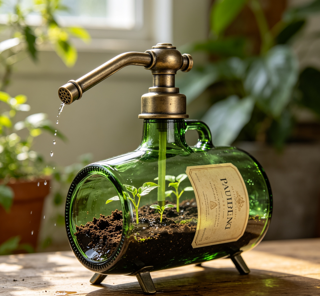 Upcycling Wine Bottle Garden Waterer