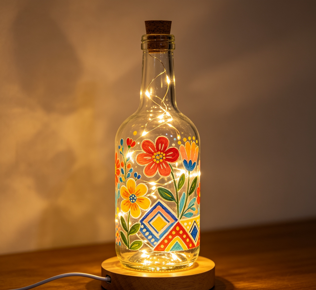 DIY Painted Empty Wine Bottle Lamp