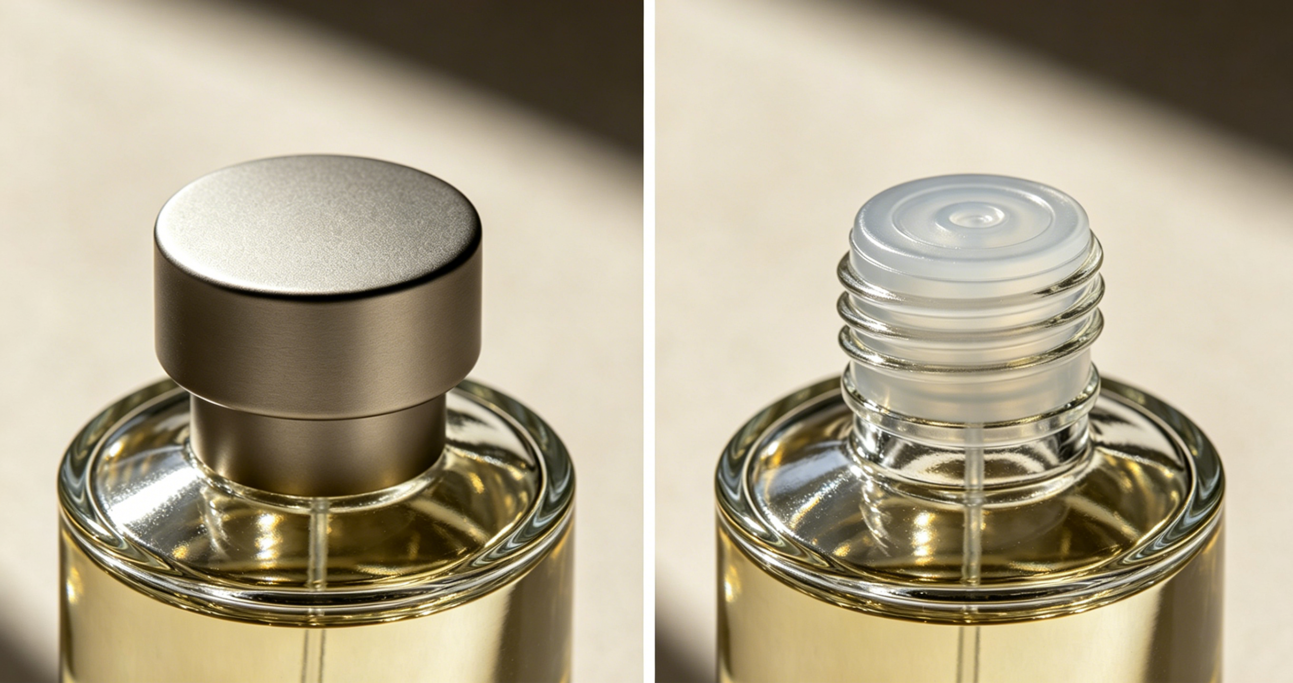 Screw cap vs sealed cap perfume bottle comparison