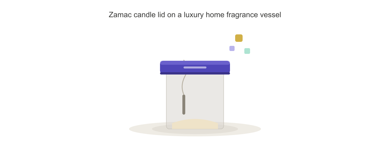 Zamac candle lid on luxury home fragrance vessel