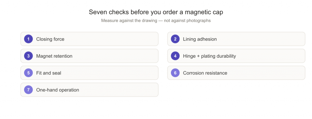 Seven quality checks for magnetic zamak perfume caps before ordering